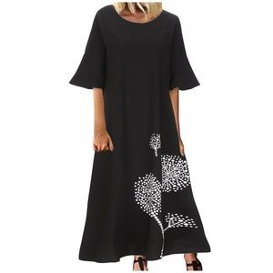 NWT Black Round Neck Half Sleeve Maxi Dress
